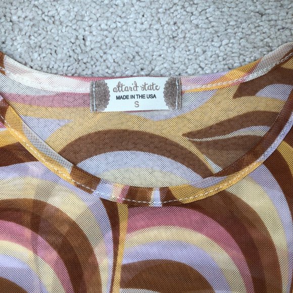 Altar'd State Retro Sheer Long-Sleeve Top Size Small - Picture 3 of 7